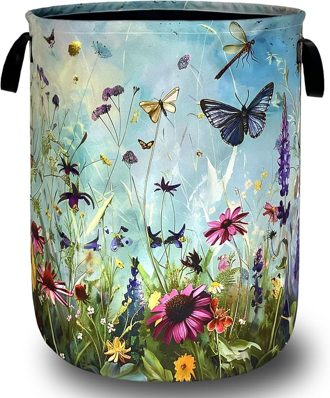 Colorful Flowers Laundry Basket Foldable Oxford Cloth Colorful Dargonfly by SELIONLIKN