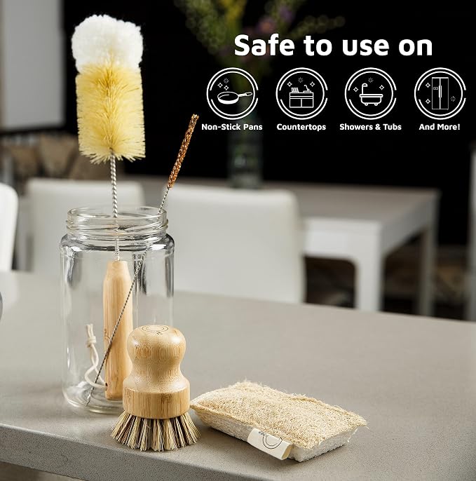 Bamboo Dish Brush Set – Eco Kitchen Cleaning Kit | Bottle Brush, Straw Brush - Image 8