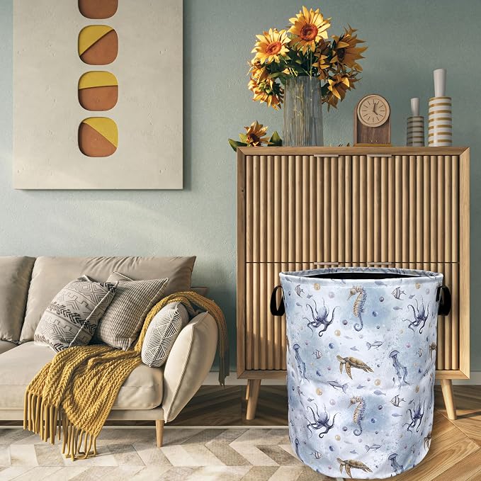 Colorful Octopus Seahorse Laundry Basket Foldable - Image 7