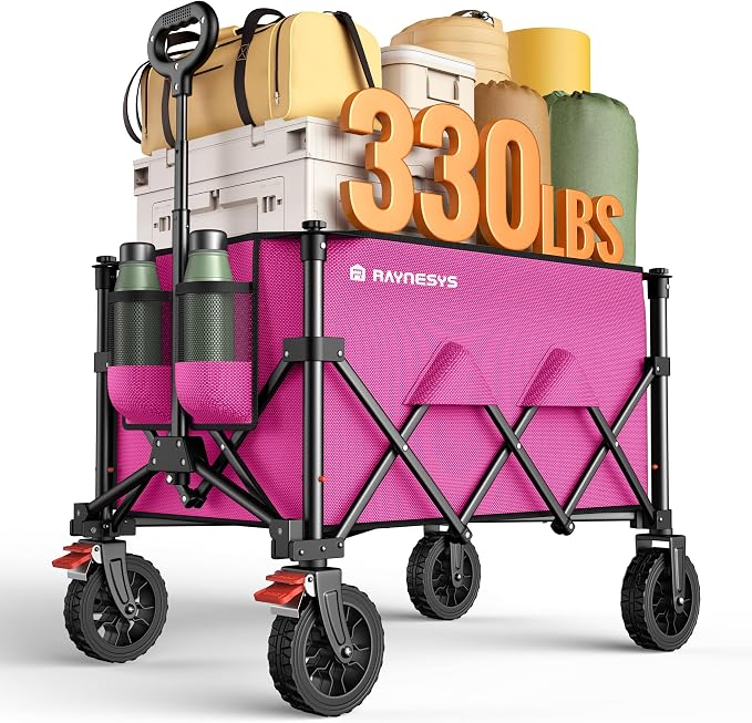 Wagons Carts Foldable, Collapsible Foldable Wagon 330lbs Capacity, Large by Raynesys