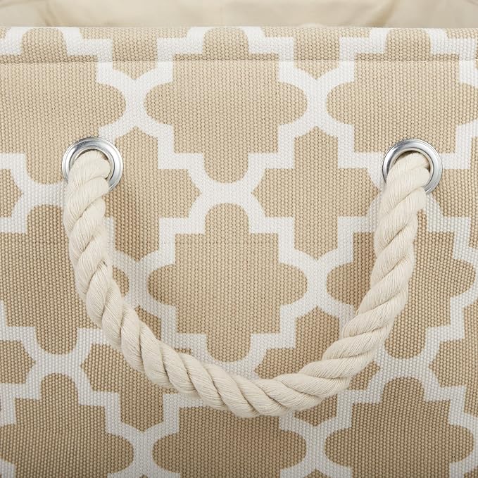 DII Polyester Container with Handles, Lattice Storage Bin, Vintage Linen - Image 4