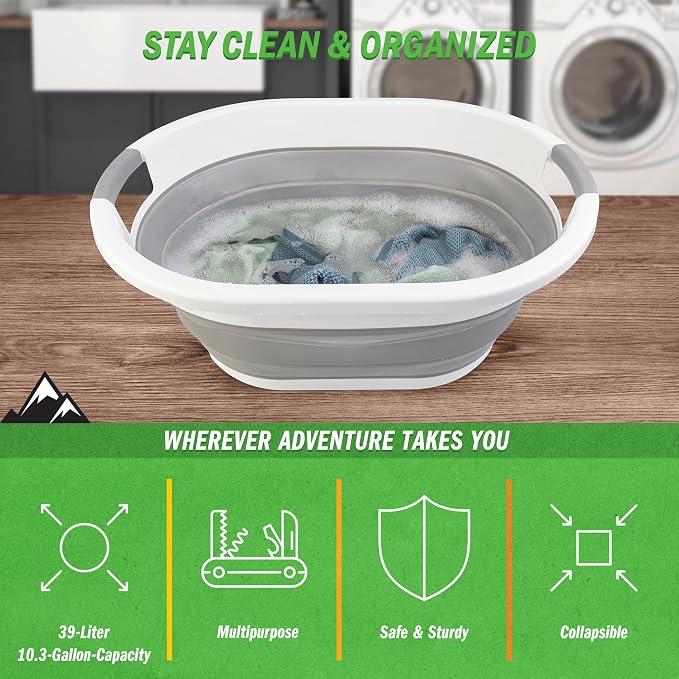 Collapsible Laundry Basket - 39L Portable Sink - Multipurpose Plastic Bin - Image 2