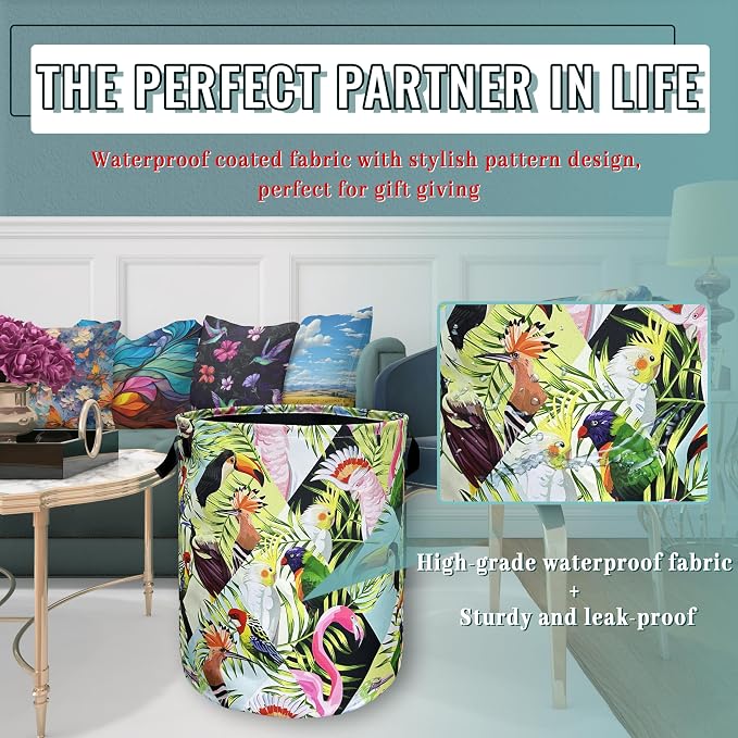 Funny Tropical Birds Laundry Basket Foldable - Image 5