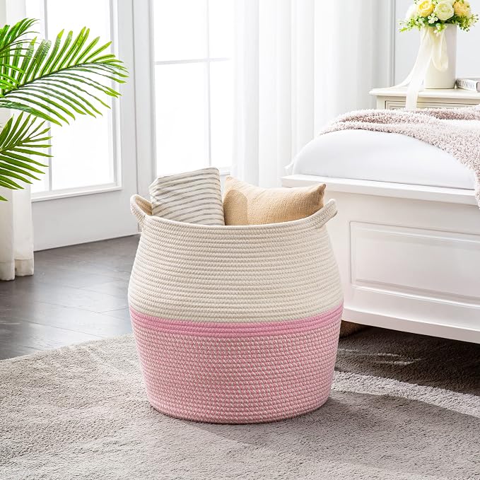 KAKAMAY Woven Baskets for Storage, Large Cotton Rope Woven Baby Laundry Hamper - Image 7