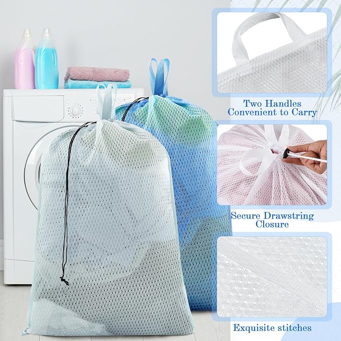 6 Pack 24 x 36 Inches Blue Soft Mesh Laundry Bag - Image 4