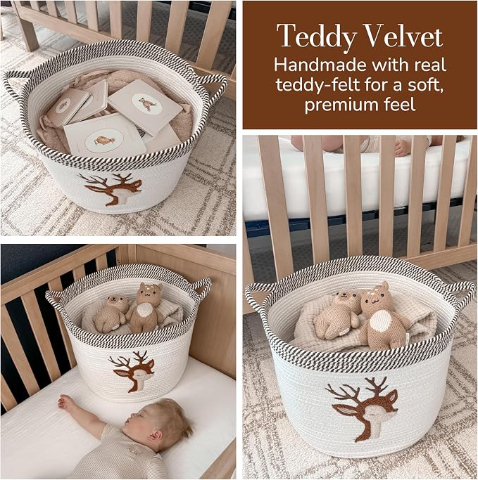 Deer Storage Basket for Nursery – Large 15”x11” Cotton Rope Bin - Image 3