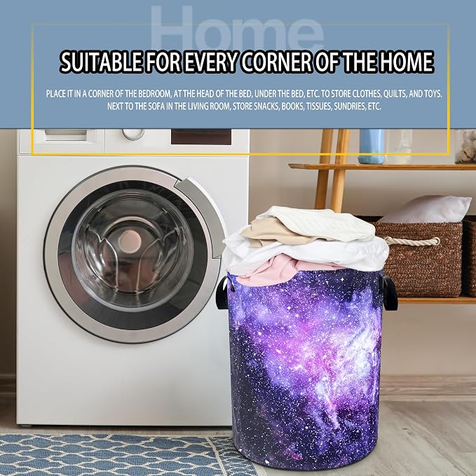 Pink Purple Galaxy Laundry Basket Universe Starry Sky Foldable Oxford Cloth - Image 7