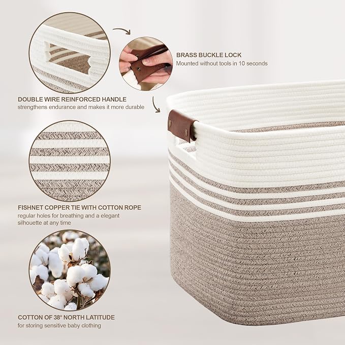 45L Small Laundry Basket with Leather Handles - Image 6