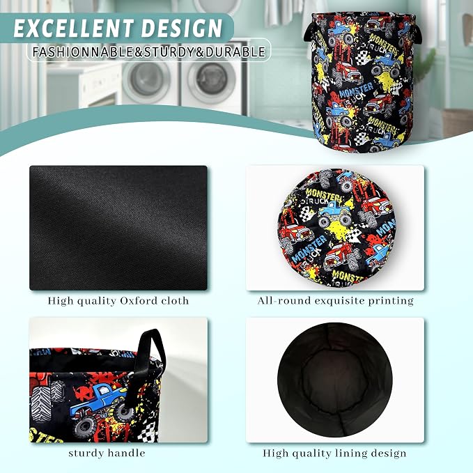 Funny Cars Printed Laundry Basket Foldable - Image 4