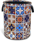 Mexican Tiles Pattern Laundry Basket Mandala Flowers Foldable Oxford Cloth by NUTAINLA