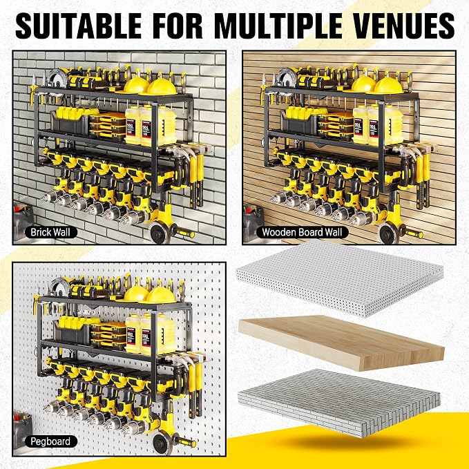 Heavy Duty Power Tool Organizer Wall Mount - 300lb Capacity 3-Tier Storage Rack - Image 7