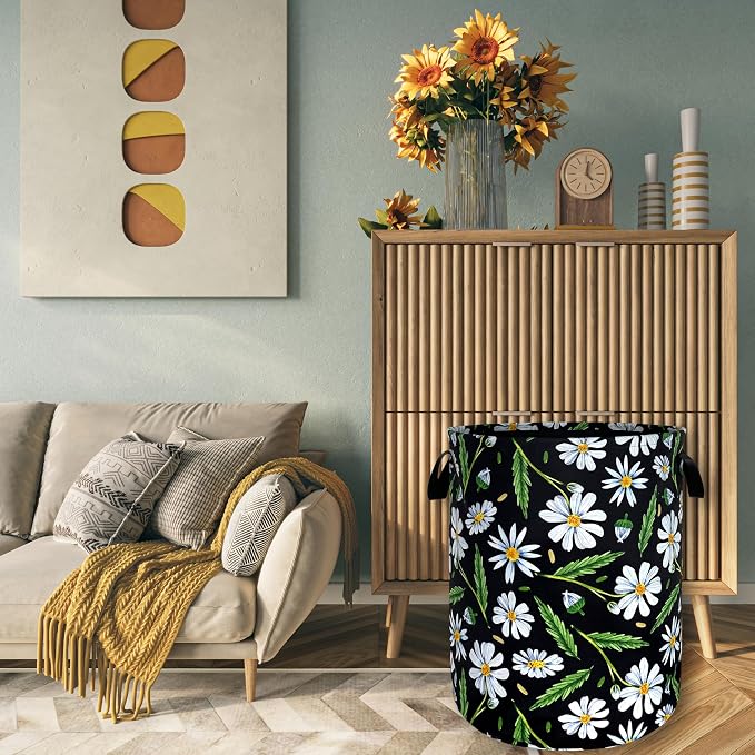 Cute Daisy Flowers Laundry Basket Foldable Oxford Cloth Floral Laundry Hamper - Image 7