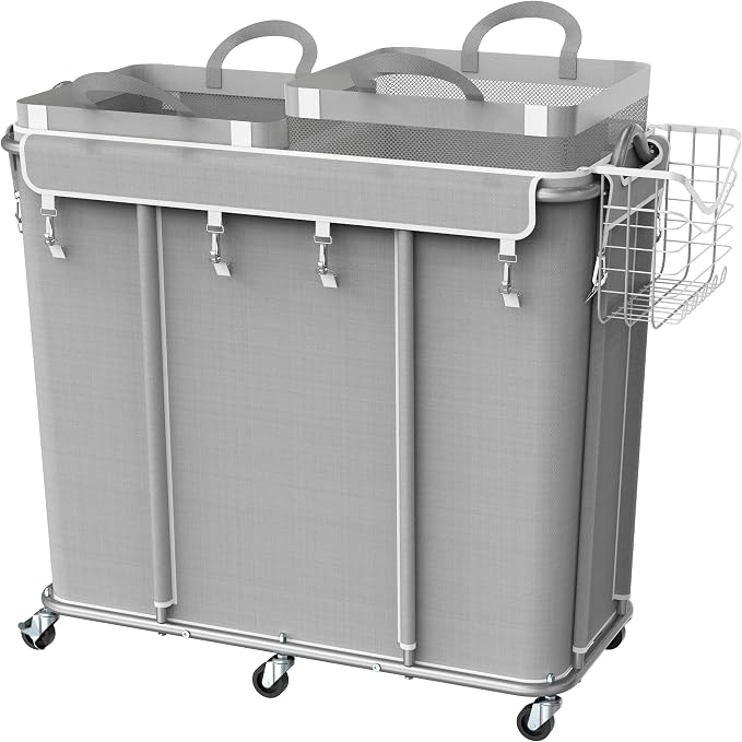 Simple Houseware Extra Large 2 Section Rolling Laundry Cart 265L – Heavy Duty by SimpleHouseware