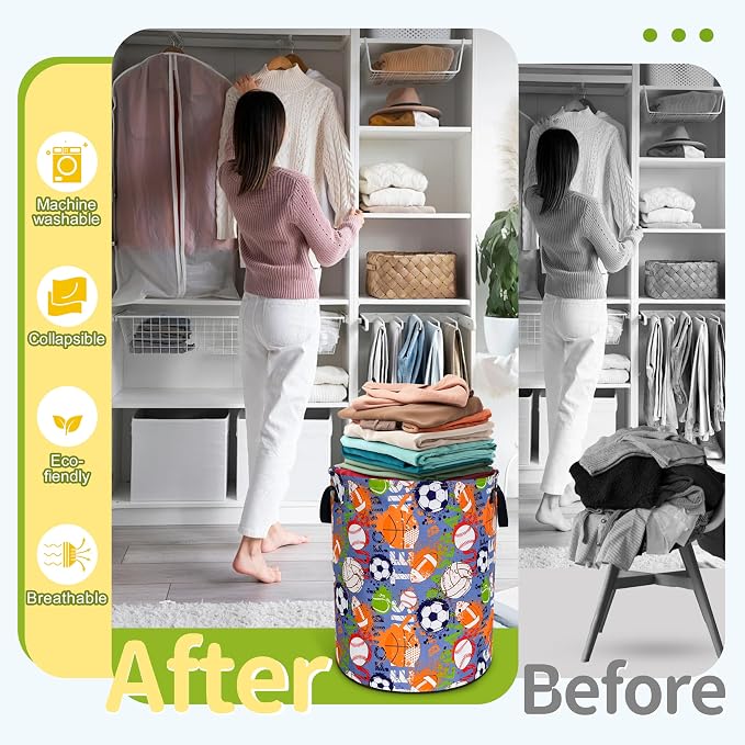 Balls Laundry Basket Funny Ball Sports Foldable Waterproof Oxford Cloth Tote - Image 5