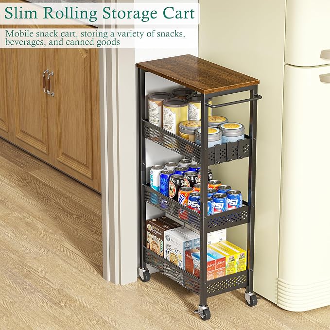 Slim Storage Cart 4 Tier Fruit and Vegetable Baskets - Image 4
