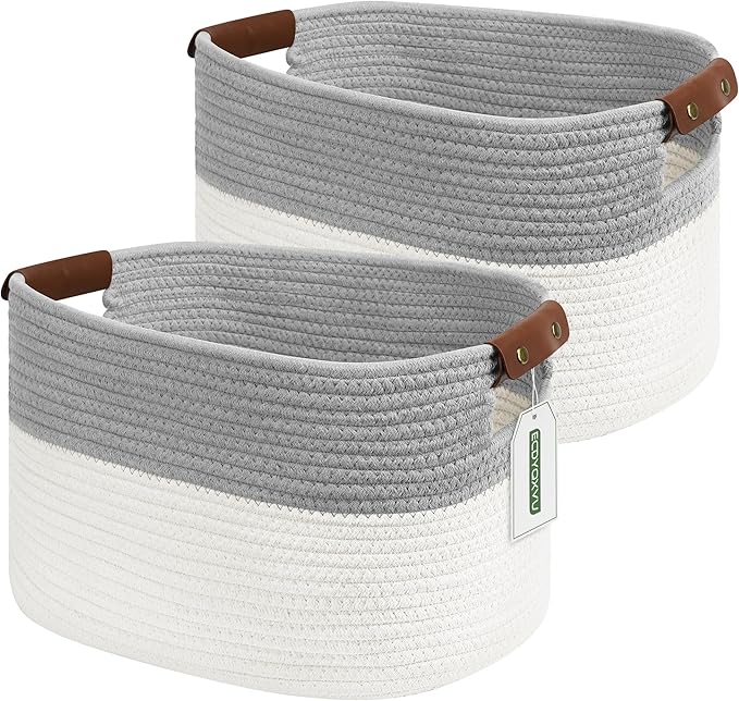Cotton Rope Storage Baskets, Foldable Storage Bins, Decorative Woven Basket by ECDYQXVU