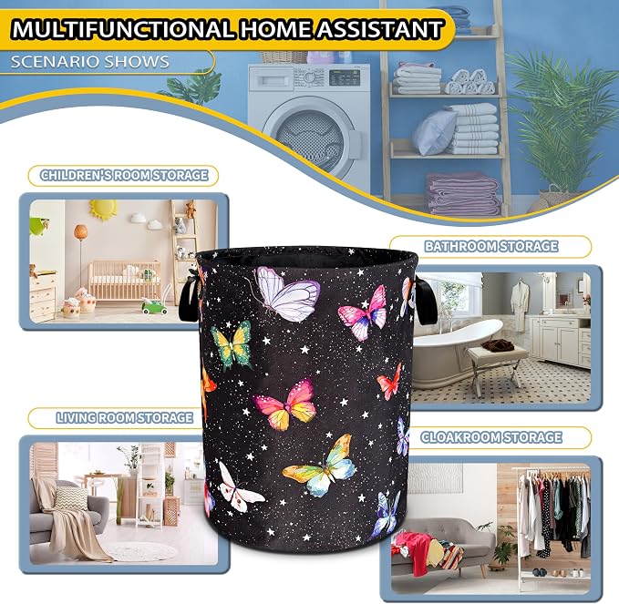 Fantasy Colorful Butterfly Laundry Basket Butterflies Laundry Hamper Foldable - Image 6