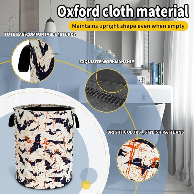 Bat Laundry Basket Goth Foldable Oxford Cloth Funny Tote Bag Laundry Hamper - Image 3