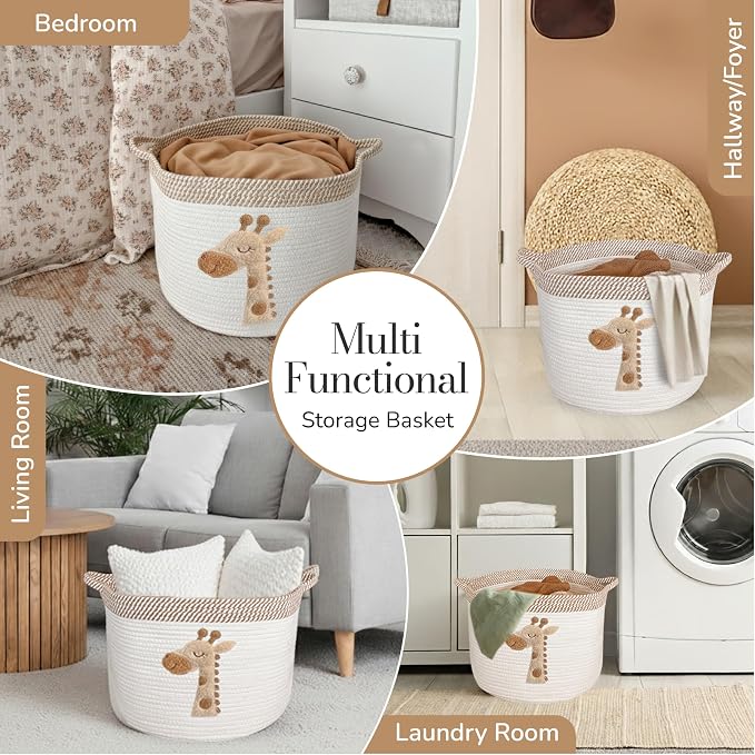 Giraffe Storage Basket for Nursery – Large 15”x11” Cotton Rope Bin - Image 6