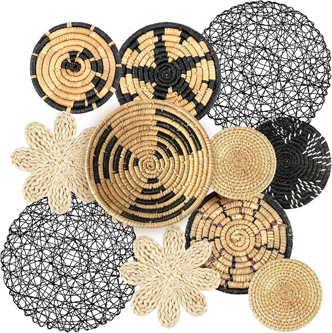 Tatuo 11 Pcs Boho Wall Basket Decor Decorative Bulrush Woven Basket Wall Decor by Tatuo
