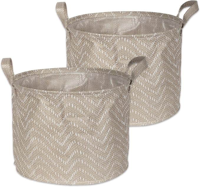 DII Collapsible Waterproof Chevron Laundry, Small Round, Stone/Cream, 2 Piece by DII