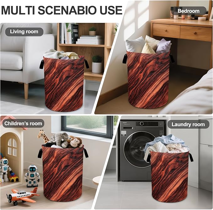 Wood Print Laundry Basket Laundry Hamper - Image 5