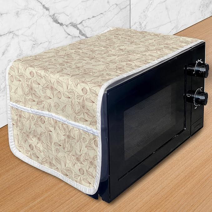 Ambesonne Beige Microwave Oven Cover, Vintage Flower Pattern Abstract Lines by Ambesonne