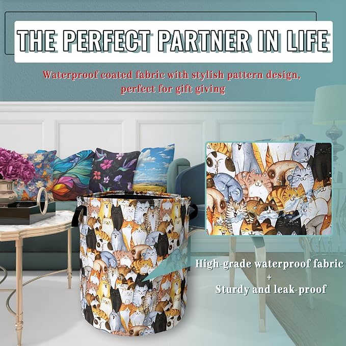 Colorful Cats Cute Animal Laundry Basket Foldable - Image 5