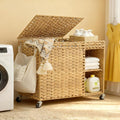 Laundry Hamper with Lid, 160L Rattan Wicker Laundry Basket with Wheels by HEYBLY