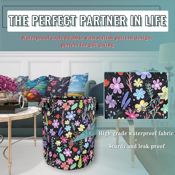 Colorful Flowers Laundry Basket Foldable - Image 6