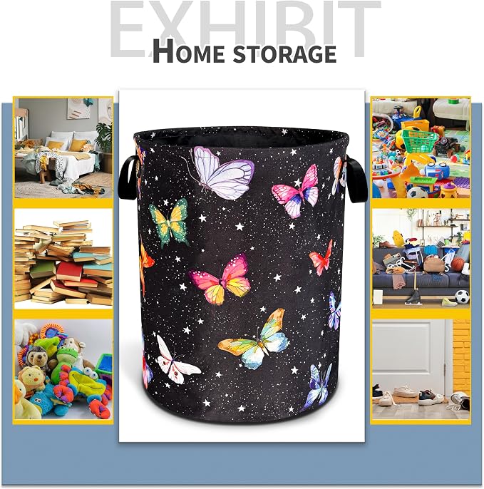 Fantasy Colorful Butterfly Laundry Basket Butterflies Laundry Hamper Foldable - Image 5
