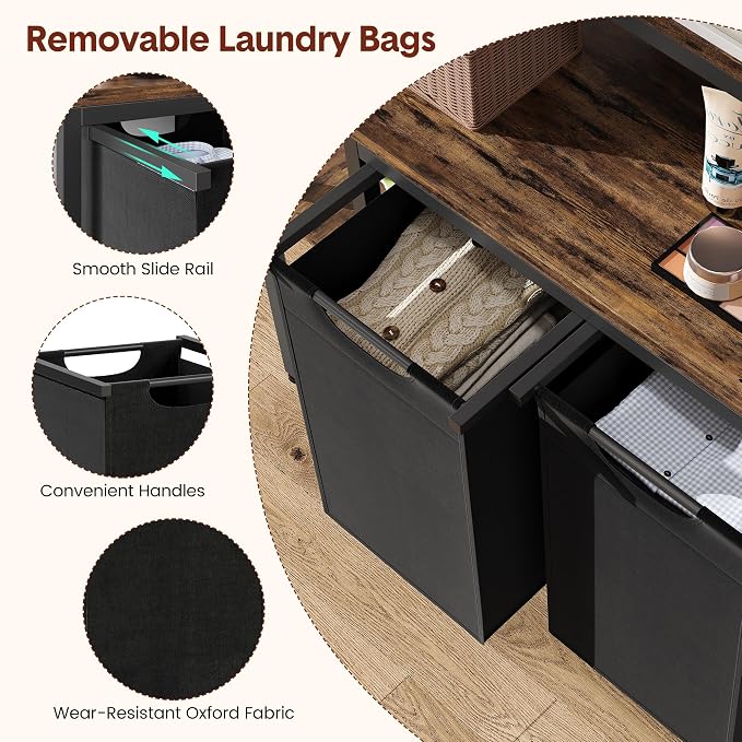 3-Tier Shelves Laundry Basket Hamper, 2 Section Laundry Sorter - Image 3