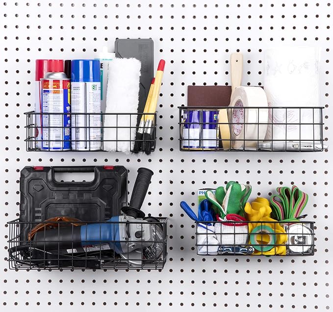 Pegboard Baskets, Square Style Wire Shelf Baskets - Image 2