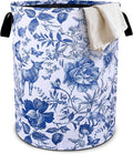Blue Floral Laundry Basket Foldable Oxford Cloth Tote Bag Laundry Hamper by bassyilCustomizedforlife