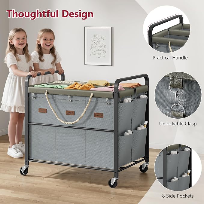Tajsoon 350L Extra Large Laundry Cart 6 Section, Heavy Duty Laundry Sorter - Image 6