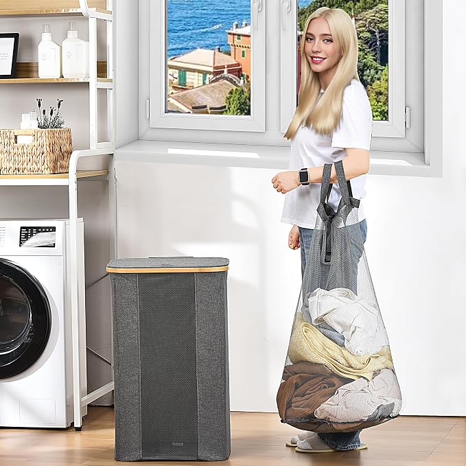 ELONG HOME Laundry Basket, 100L Grey Collapsible Laundry Baskets - Image 7