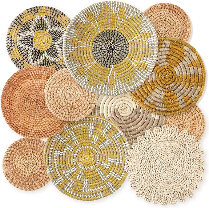 Tatuo 11 Pcs Boho Wall Basket Decor Decorative Bulrush Woven Basket Wall Decor by Tatuo