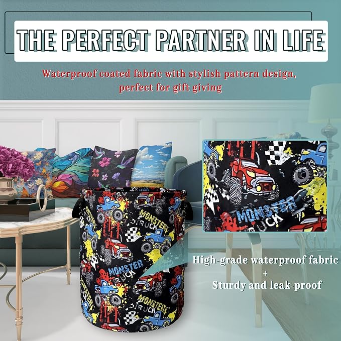 Funny Cars Printed Laundry Basket Foldable - Image 5