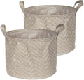 DII Collapsible Waterproof Chevron Laundry, Medium Round, Stone/Cream, 2 Piece by DII
