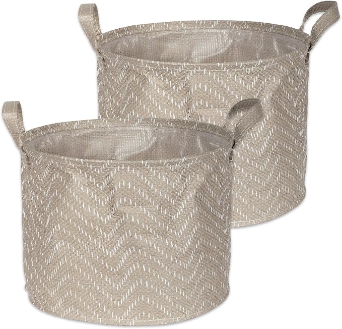 DII Collapsible Waterproof Chevron Laundry, Medium Round, Stone/Cream, 2 Piece by DII