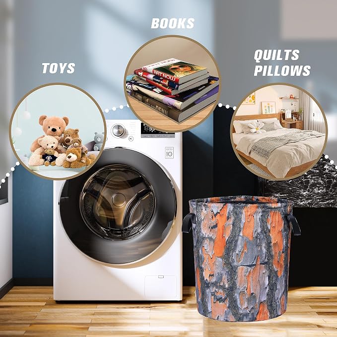 Tree Stump Laundry Basket Wood Grain Bark Texture Foldable Oxford Cloth Funny - Image 5