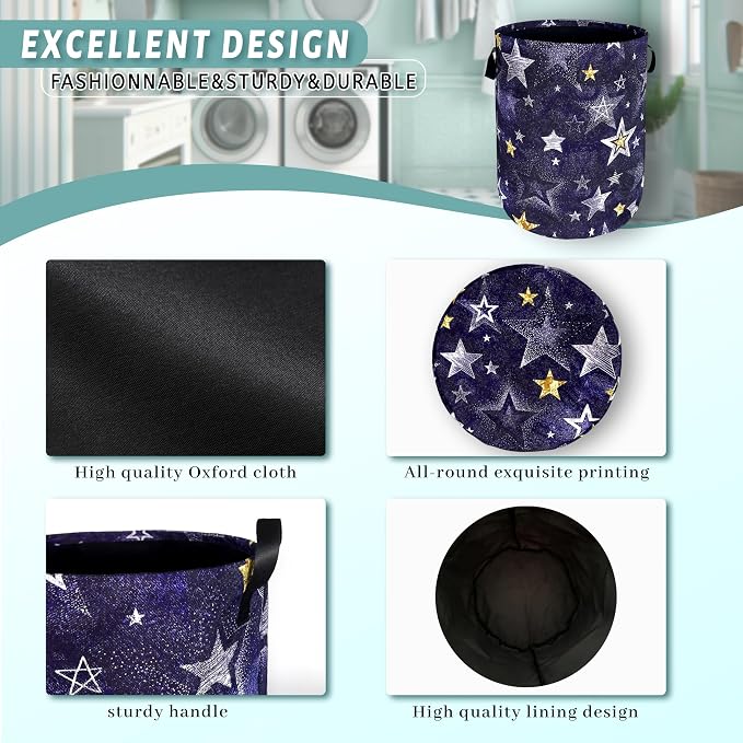 Stars Print Blue Jean Design Laundry Basket Foldable Funny Laundry Hamper - Image 4