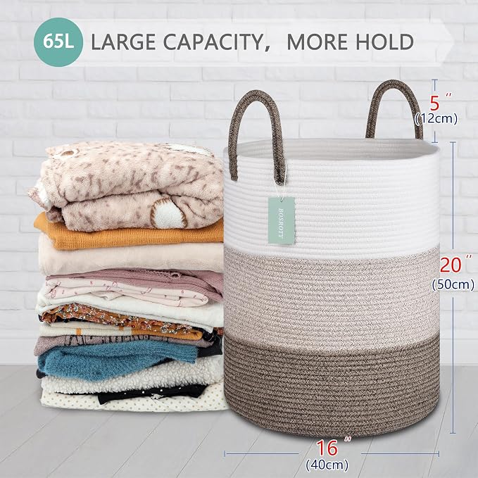 Large Blanket Basket, Tall Laundry Basket 65L, Nursery Hamper - Image 2