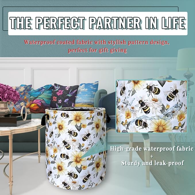 Cute Bees Laundry Basket Foldable - Image 5