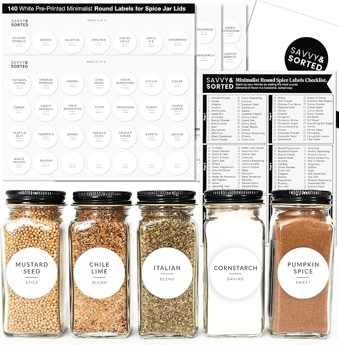Round Spice Labels Stickers for Glass Jars by SAVVYSORTED%C2%AE