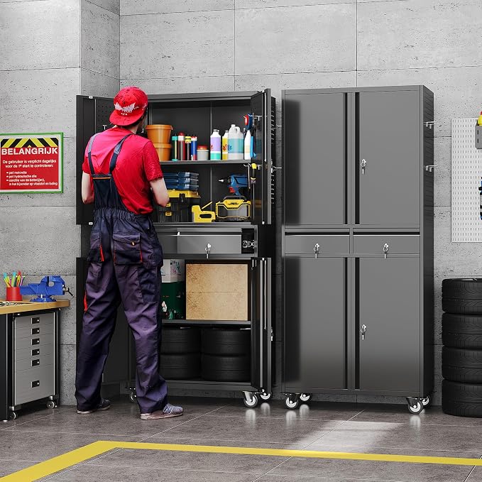 Garage Storage Cabinet with Wheels and 2 Drawers, Assembly Required - Image 8