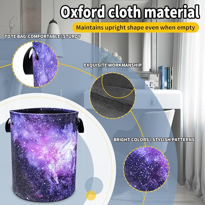 Pink Purple Galaxy Laundry Basket Universe Starry Sky Foldable Oxford Cloth - Image 3