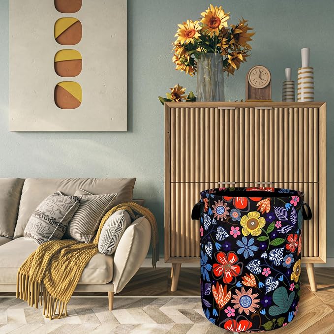 Abstract Colorful Flowers Laundry Hamper Pretty Floral Laundry Basket - Image 7