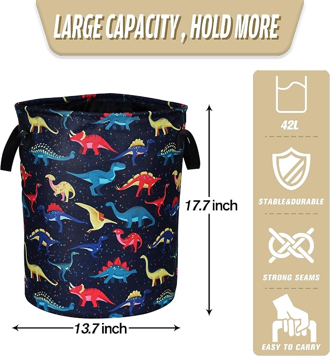 Colorful Dinosaur Laundry Basket Cartoon Pattern Foldable Oxford Cloth Funny - Image 2