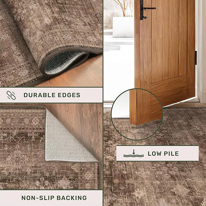 Brown Neutral Boho Washable 3x12 Extra Long Hallway Runner Rug, Waterproof - Image 5